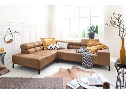 WILSON 3 seater leather corner sofa with open end