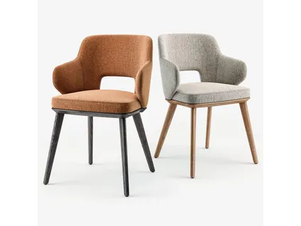 FOYER dining armchair with open back and wooden legs
