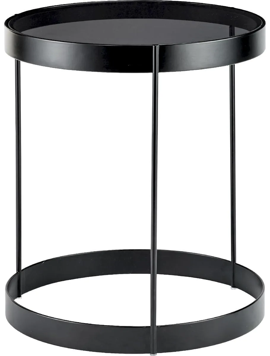 Drum Coffee table - Grey glass, Black frame Ø40-0