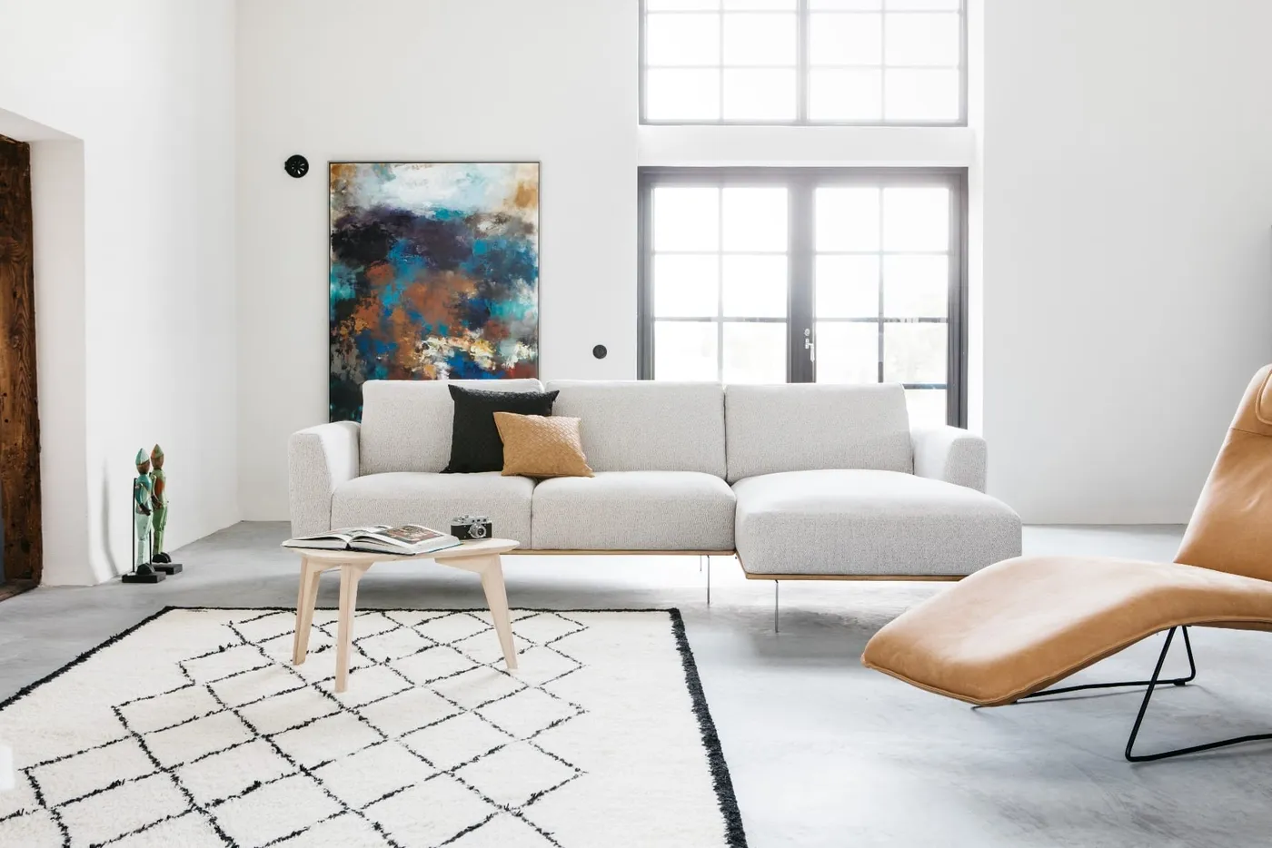 NOIR WOOD Modular sofa with chaise longue-0